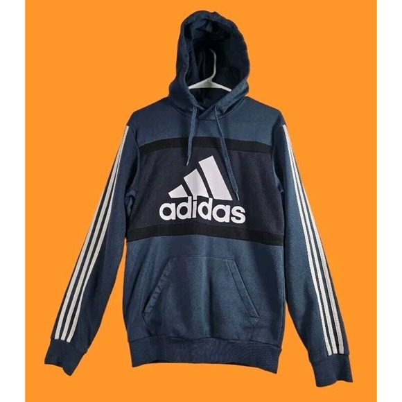 Adidas mens Essentials CB Fleece Hoodie Pullover Sweatshirt Medium Navy‎ Blue - Picture 3 of 4